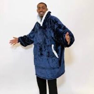 NWT Qeils Oversized Wearable Sherpa Lined Blanket Hoodie Dark Royal Blue Unisex